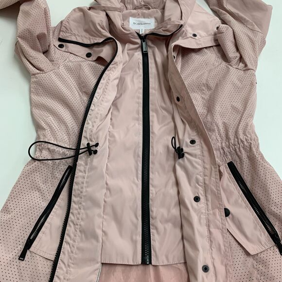 BCBGeneration Double Zip Jacket Women M Pink Snap Button Bungee Tie Waist Hoodie - Picture 11 of 16